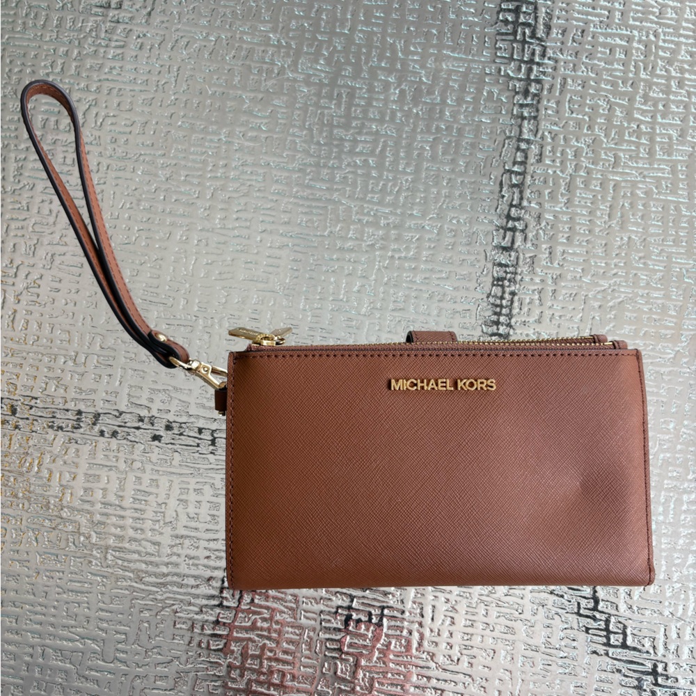 Michael Kors Cognac Saffiano Leather Wristlet
